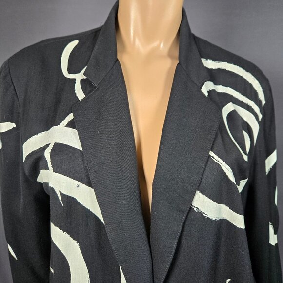 Vintage 80s 90s Oversized Blazer size M Black White Abstract Swirl Art to Wear - Picture 3 of 9